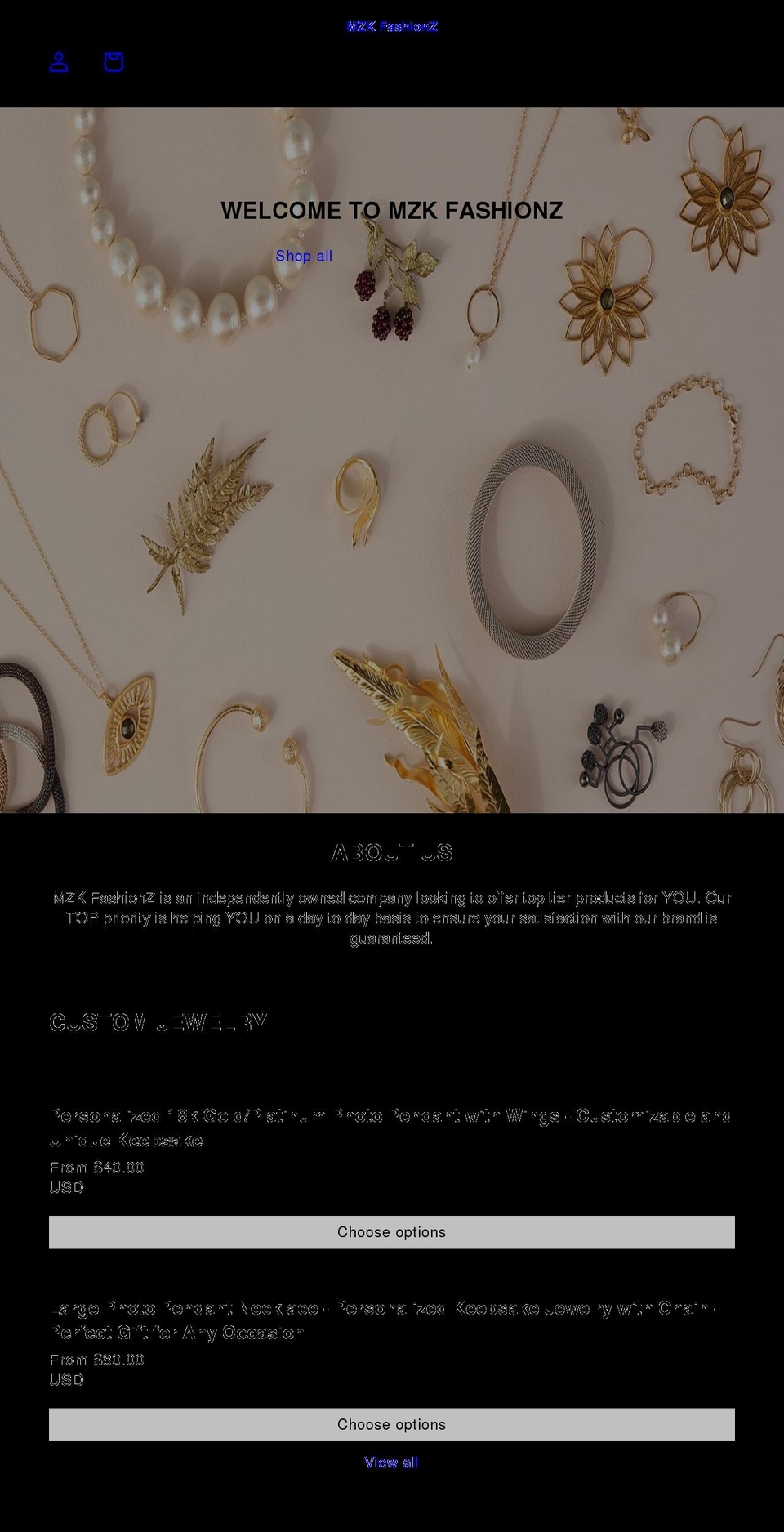 mzkfashionz.com shopify website screenshot