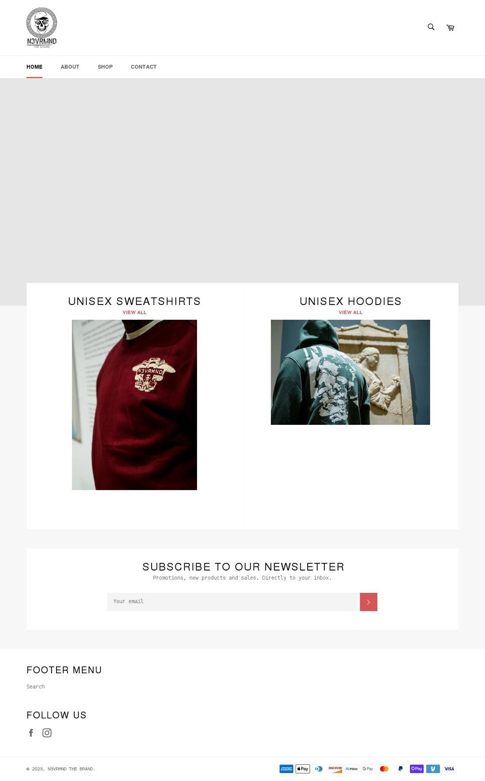 n3vrmndthebrand.com shopify website screenshot