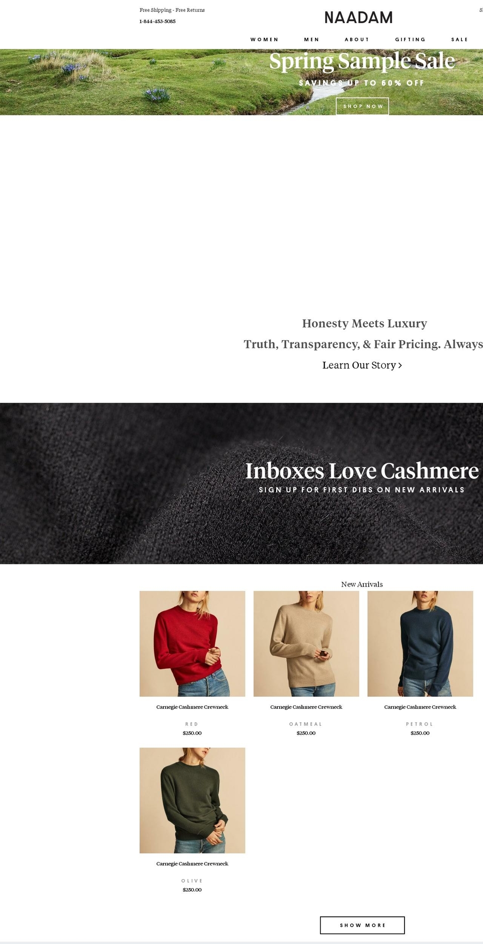 naadamcashmere.com shopify website screenshot
