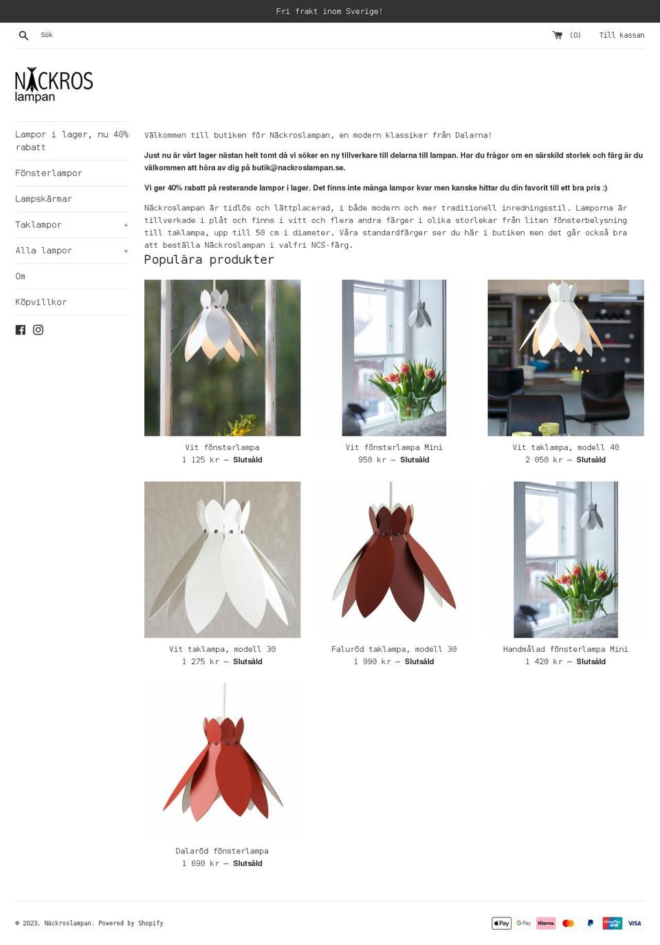 nackroslampan.se shopify website screenshot