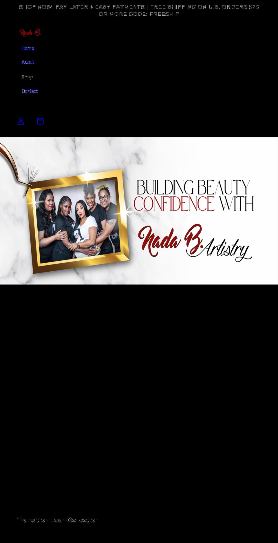 nadabartistrycosmetics.com shopify website screenshot