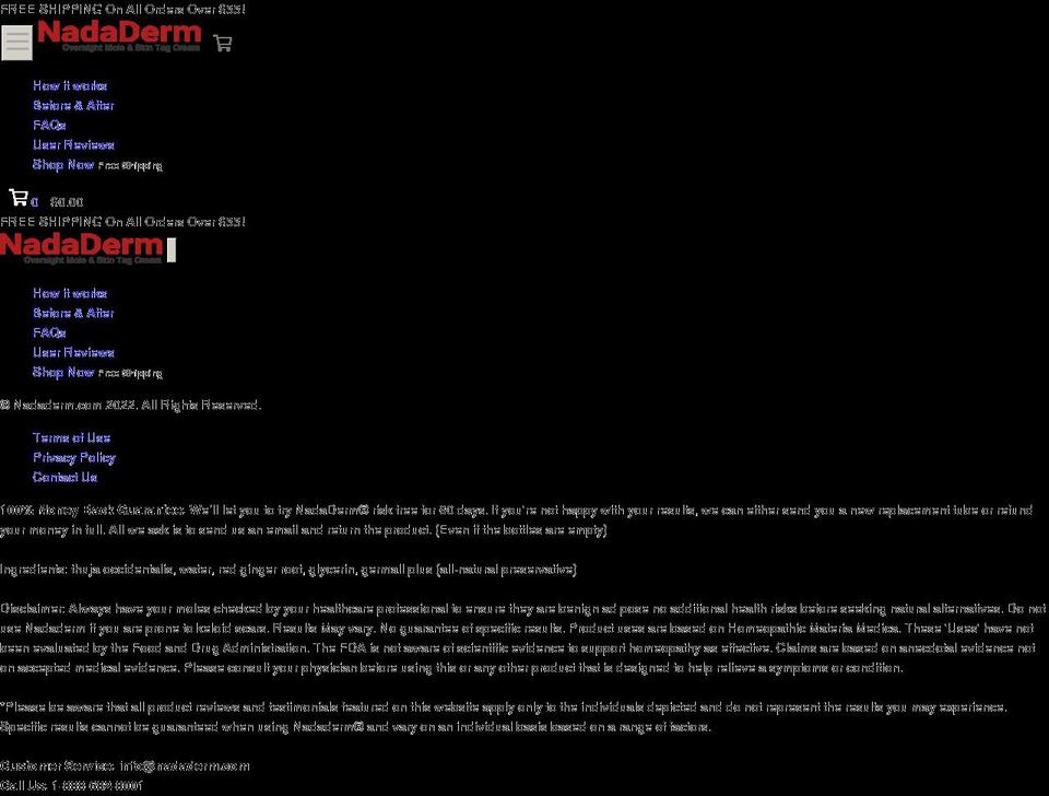 nadaderm.com shopify website screenshot