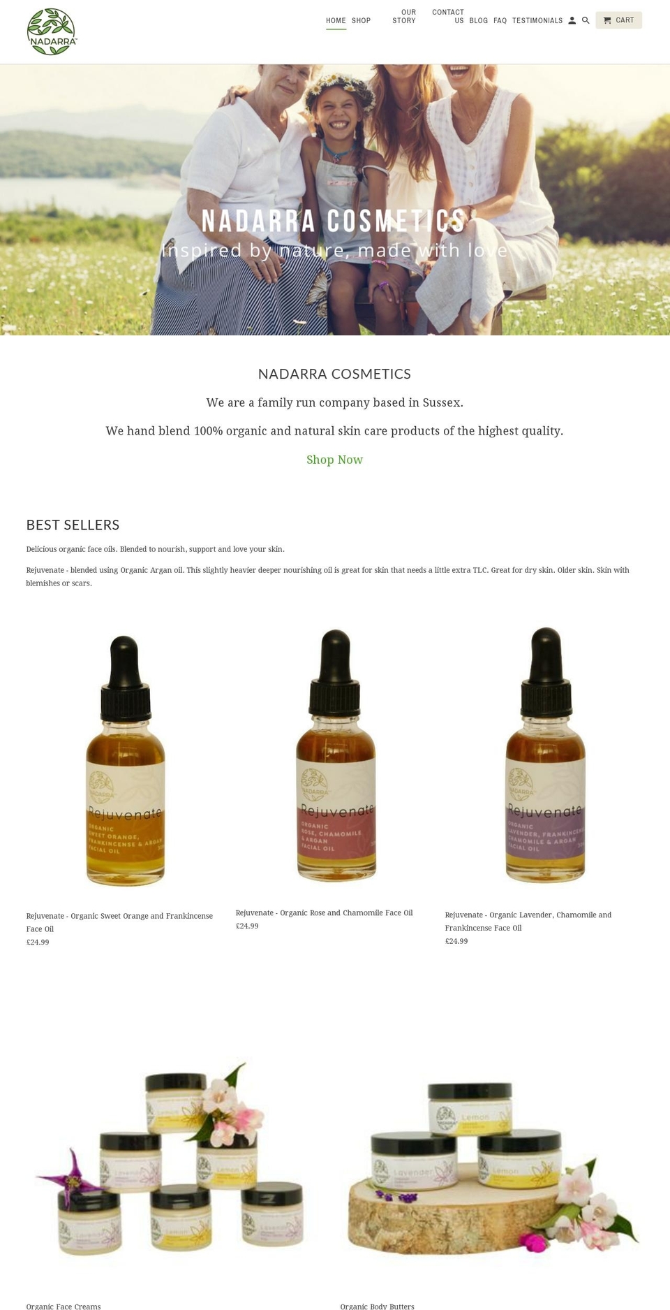 nadarracosmetics.com shopify website screenshot
