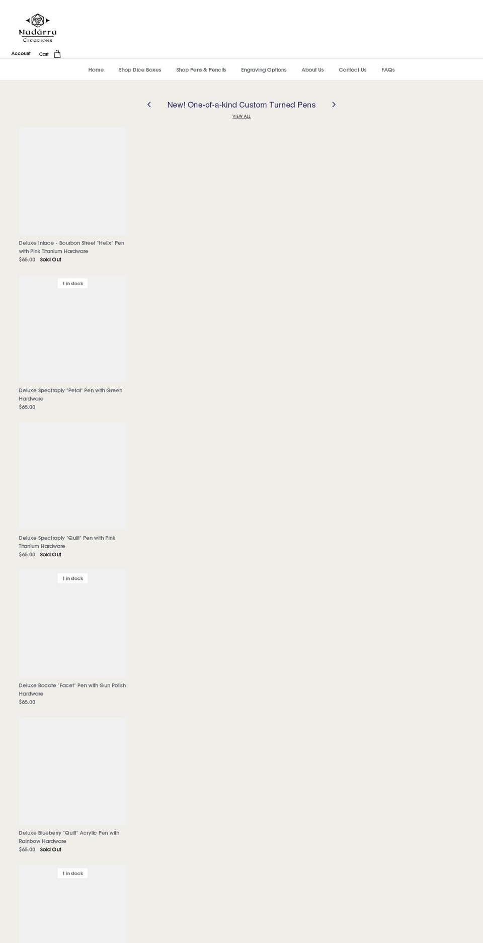 nadarracreations.com shopify website screenshot