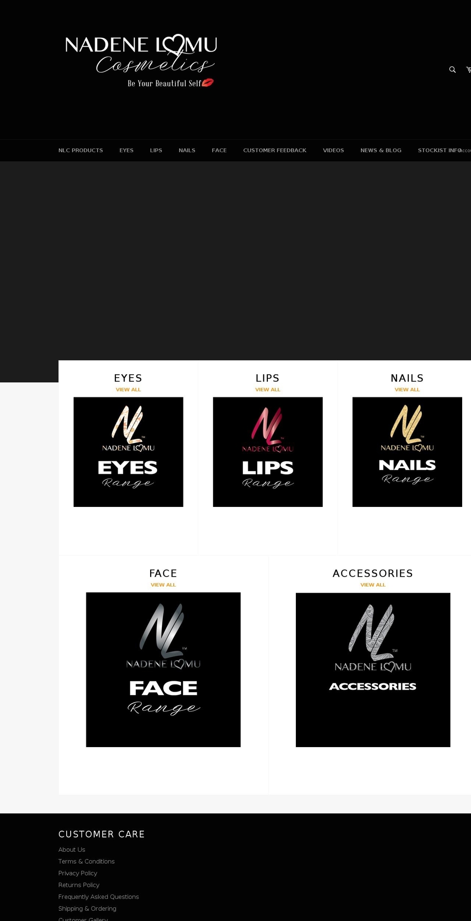 nadenelomucosmetics.com shopify website screenshot