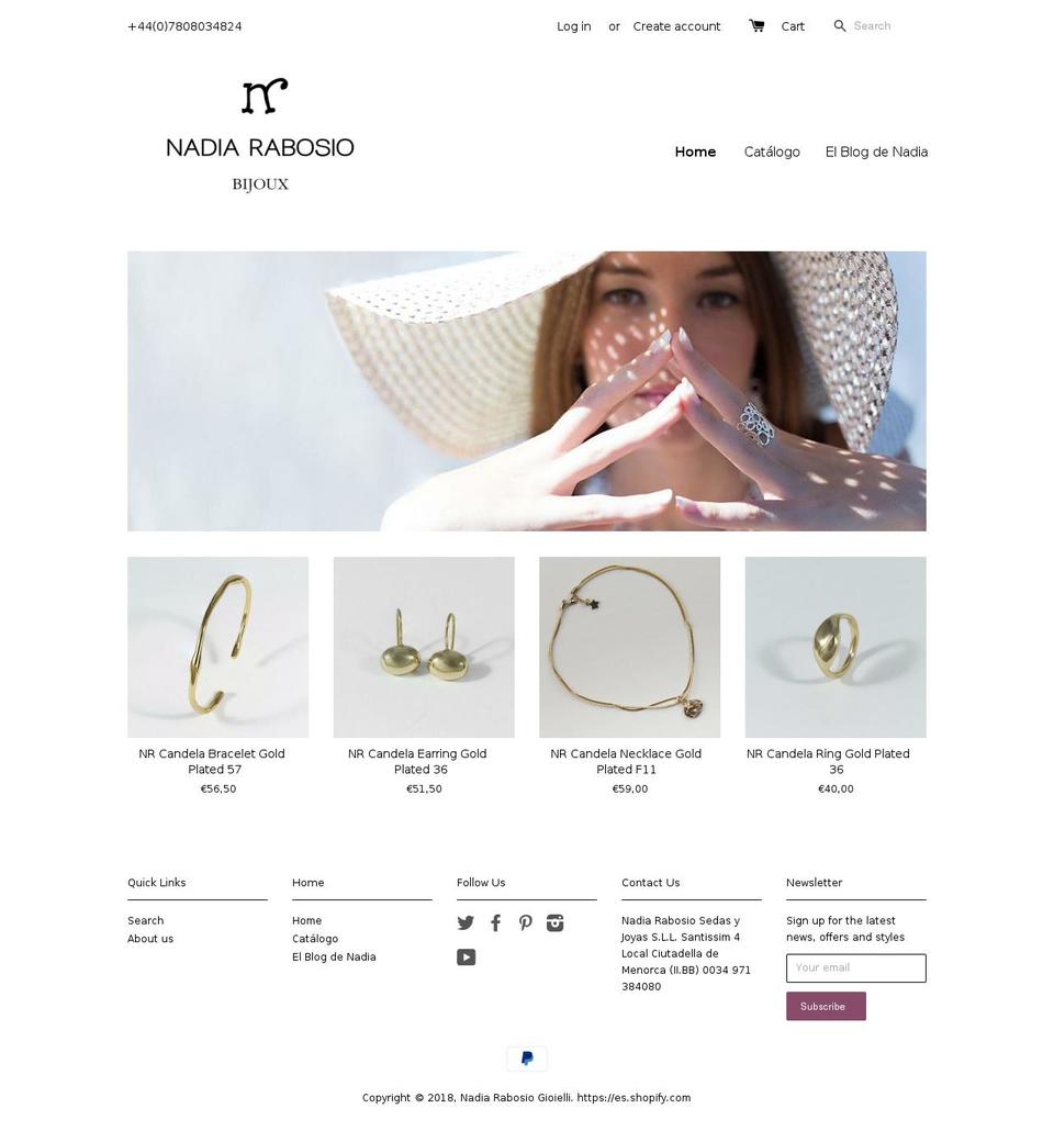 nadiarabosio.com shopify website screenshot