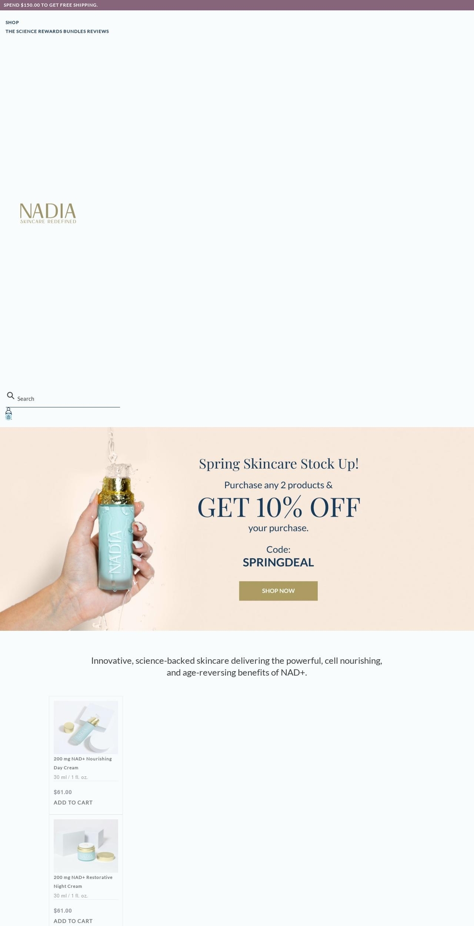 nadiaskin.com shopify website screenshot