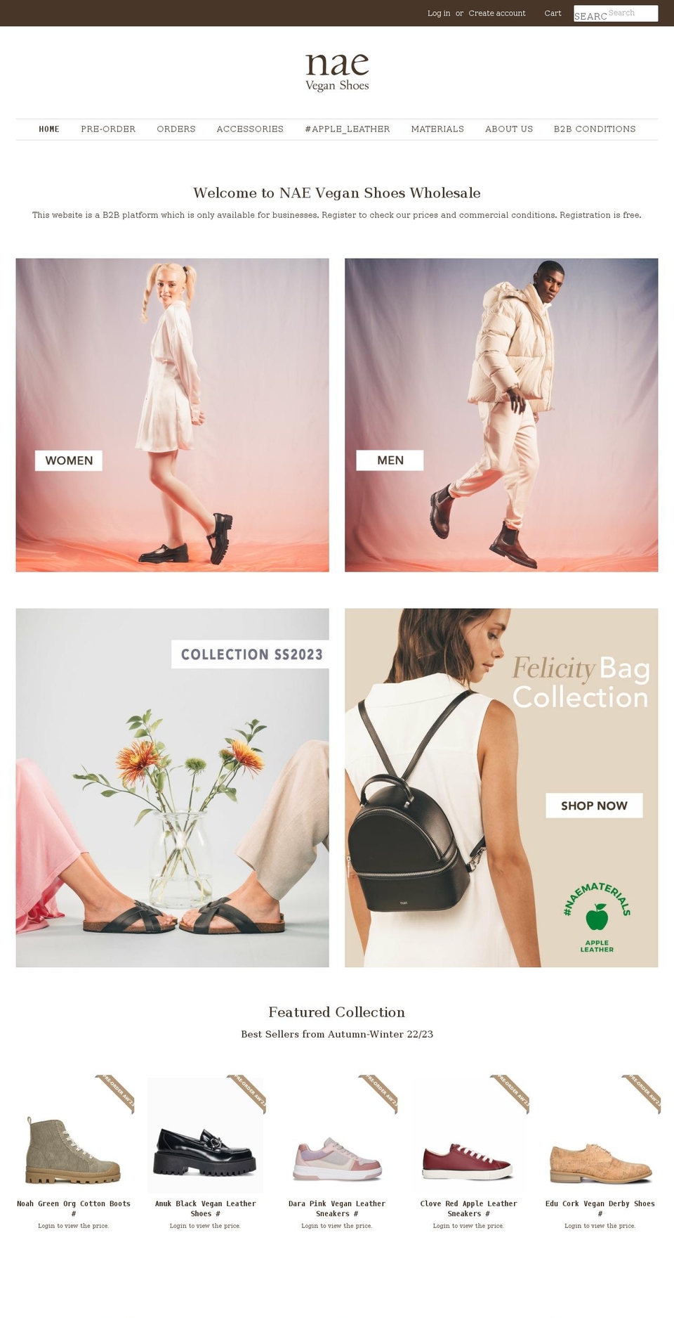 nae-vegan-shoes.com shopify website screenshot