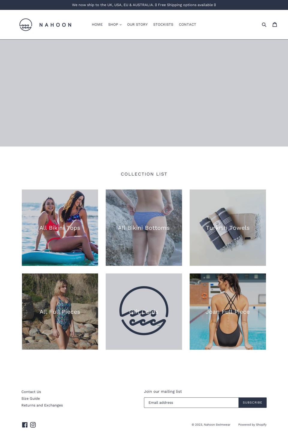 nahoonswimwear.co.za shopify website screenshot