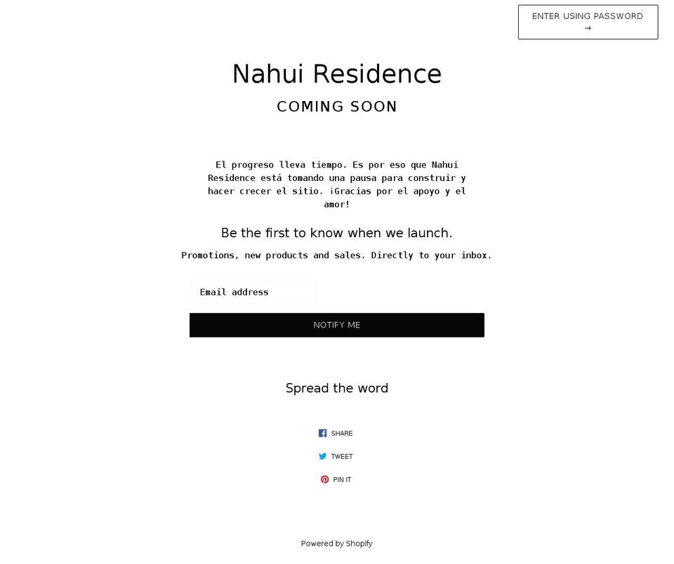 nahuiresidence.com shopify website screenshot