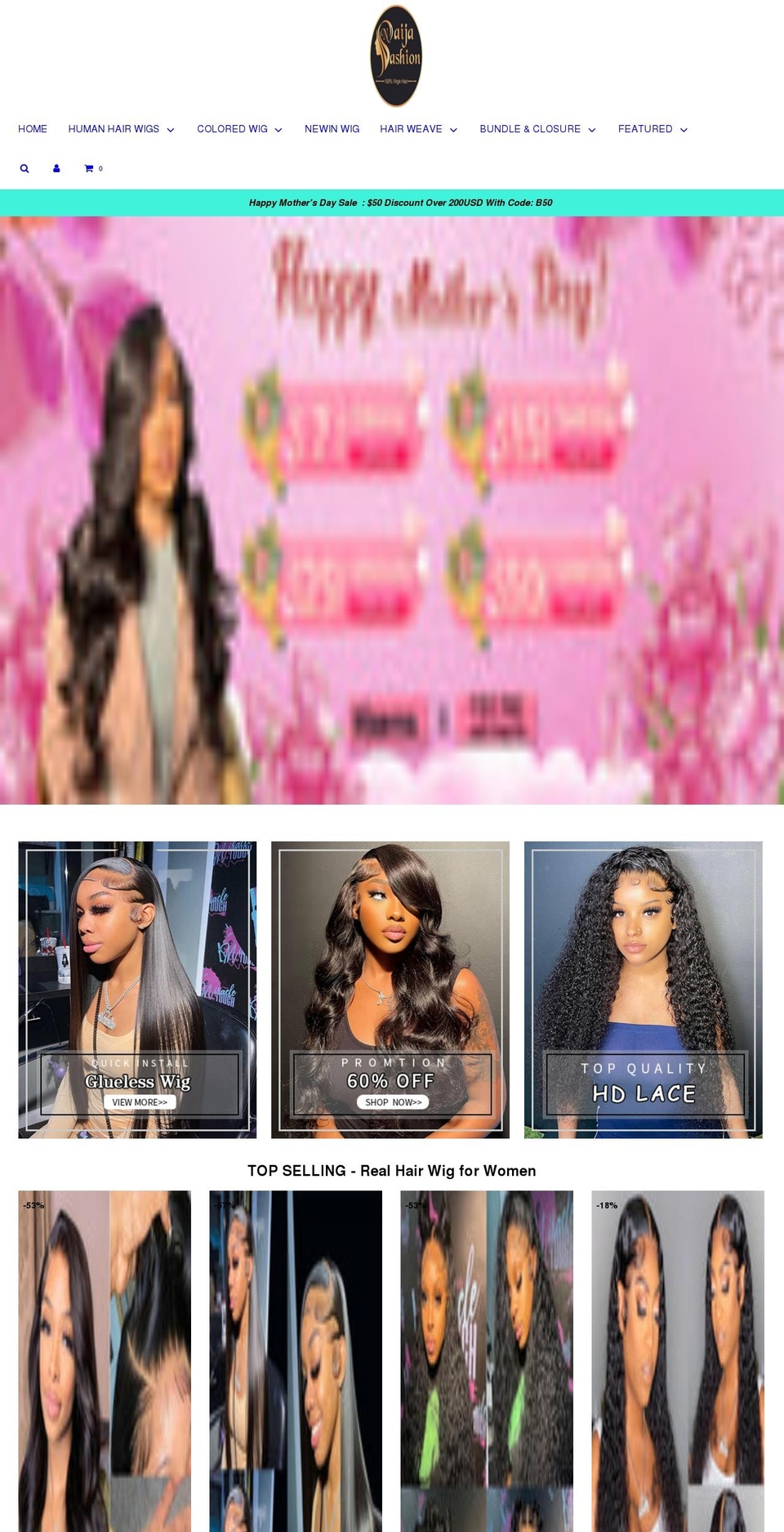 naijafashionhair.com shopify website screenshot