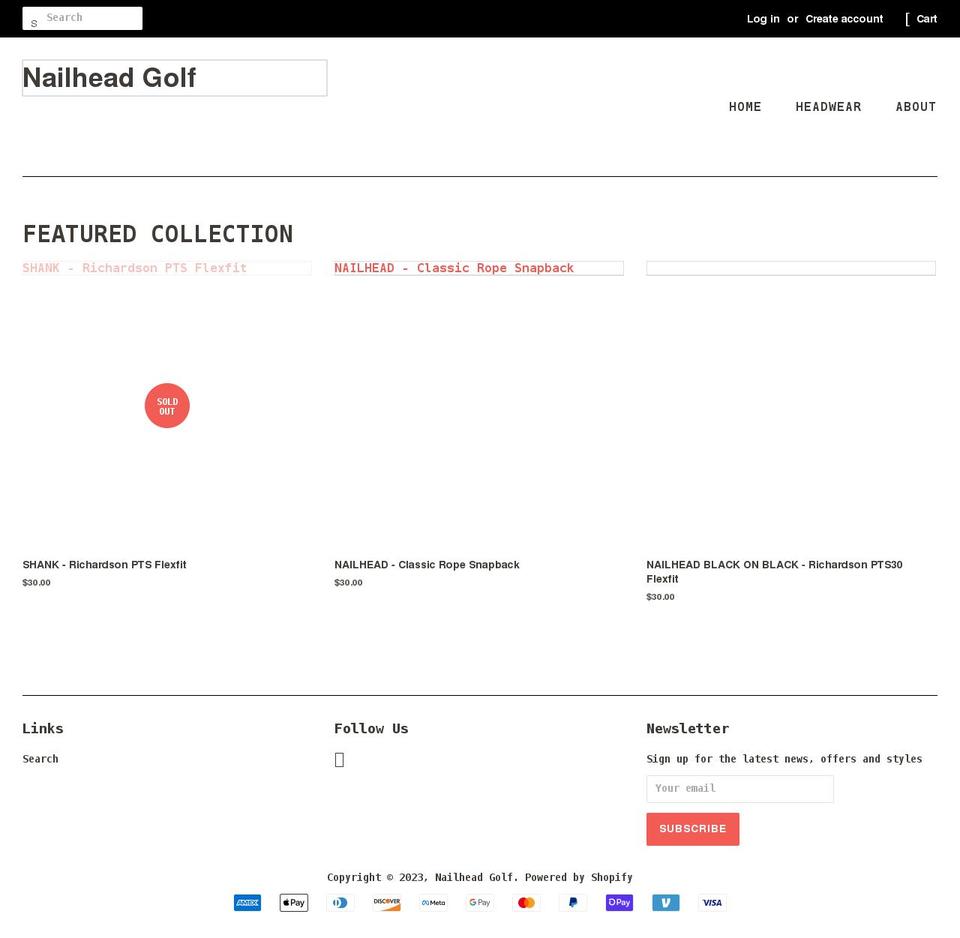 nailheadgolf.com shopify website screenshot