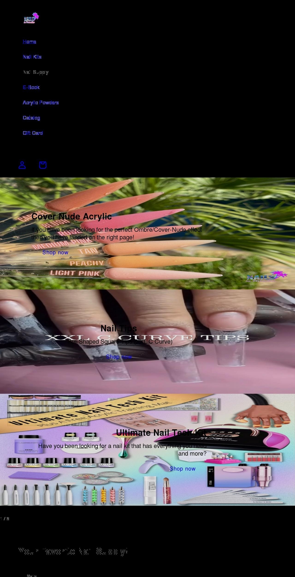 nailsinparadisestore.com shopify website screenshot