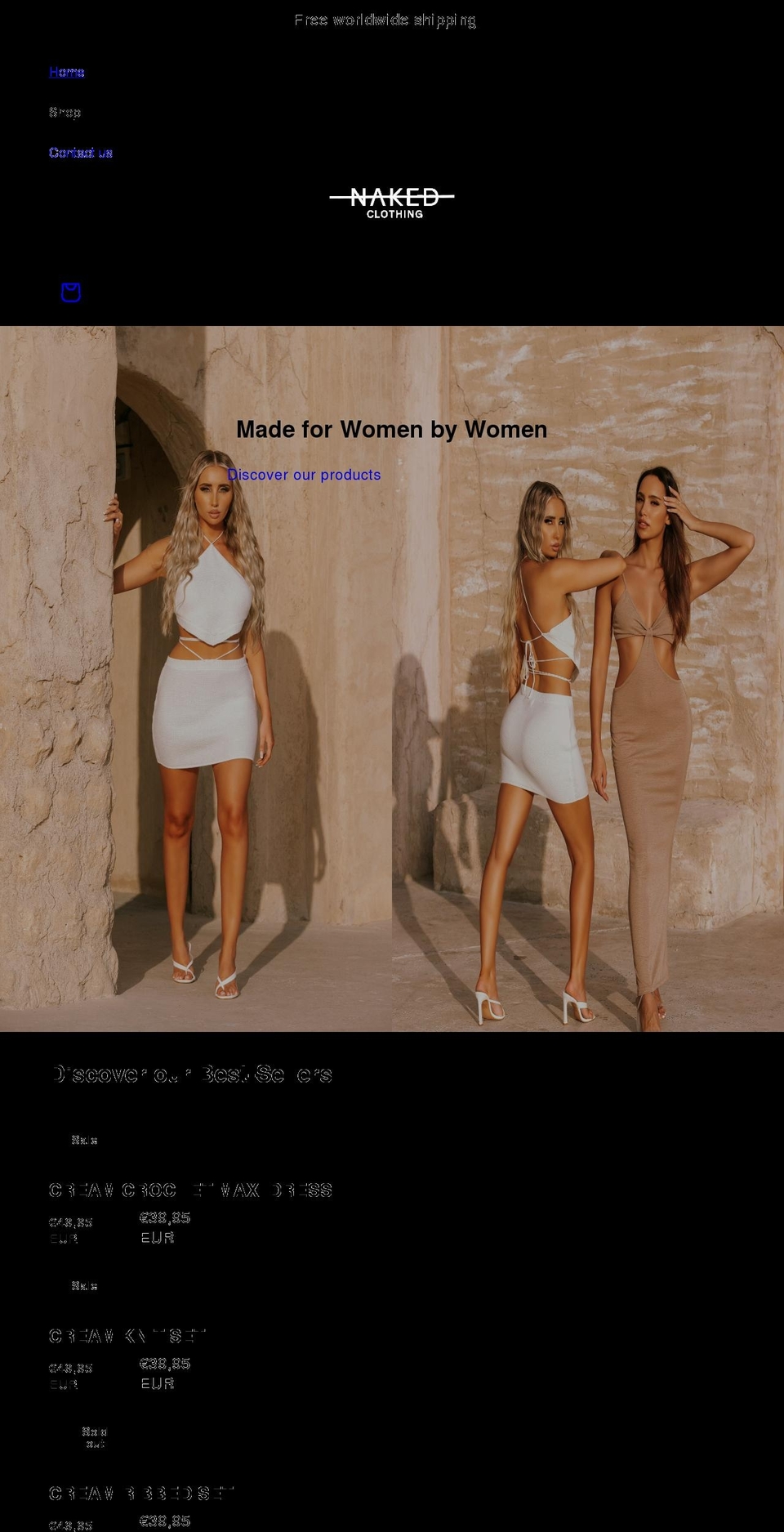 naked-clothing.com shopify website screenshot