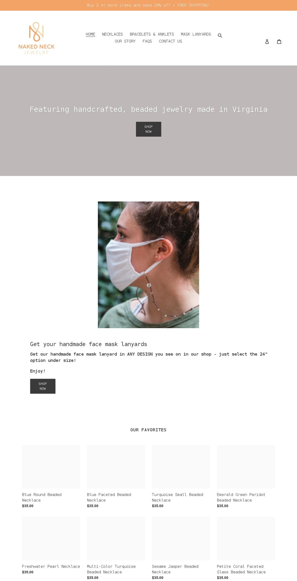 nakedneckjewelry.com shopify website screenshot