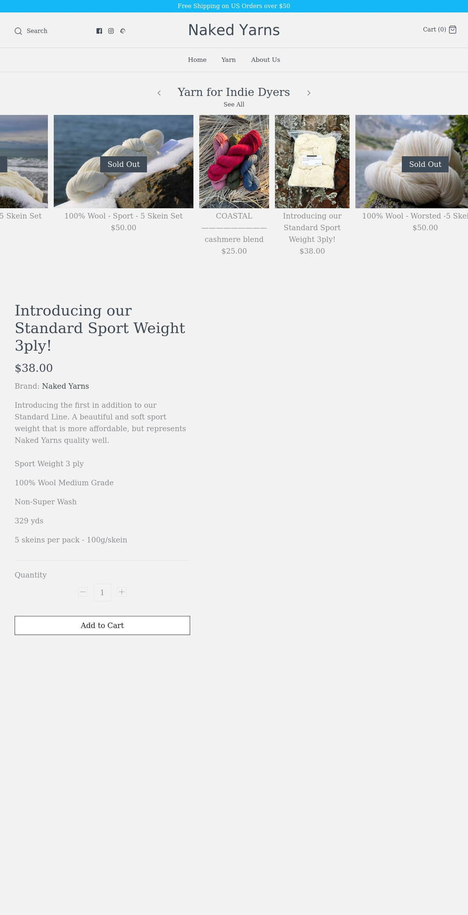 nakedyarns.com shopify website screenshot