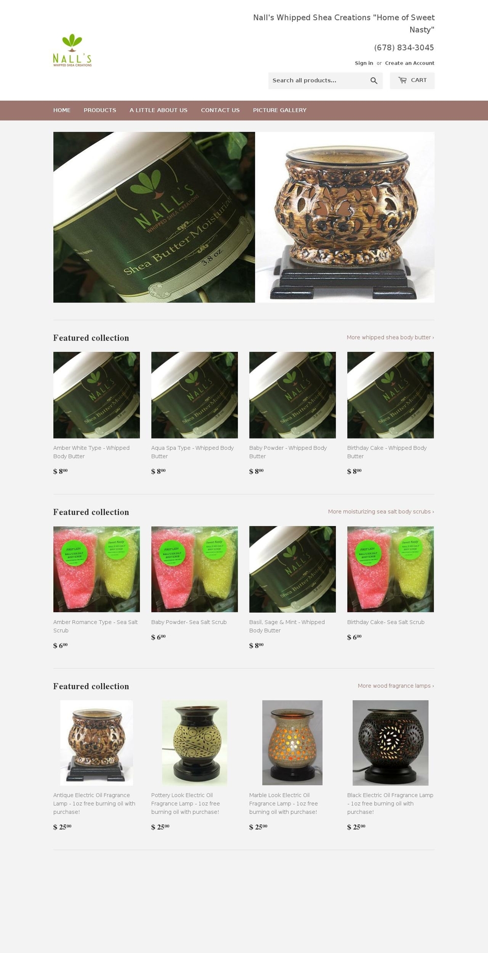 nallswhippedsheacreations.com — Shopify storefront screenshot