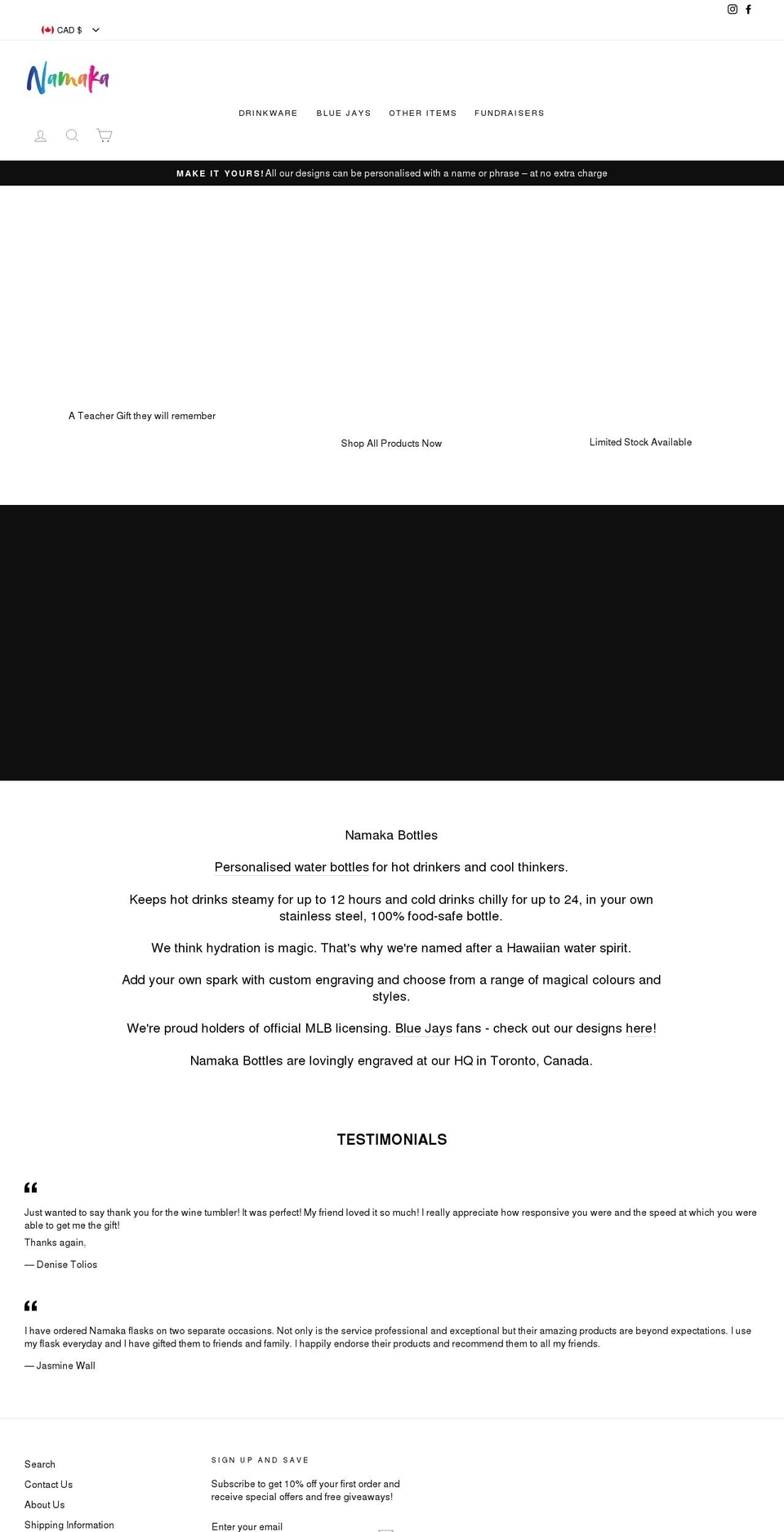 namakabottles.com shopify website screenshot