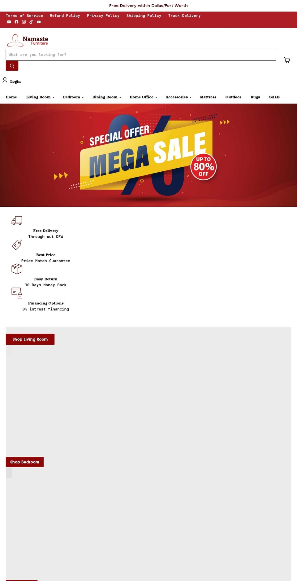 namastefurniture.com shopify website screenshot