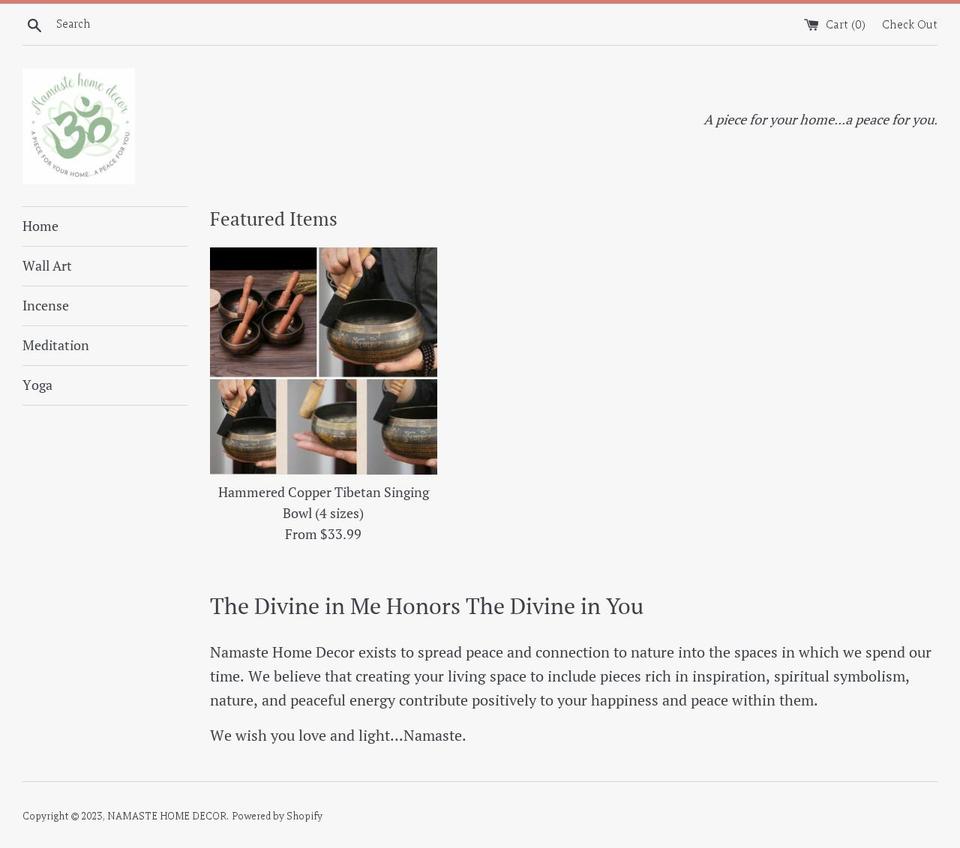 namastehomedecor.com — Shopify storefront screenshot