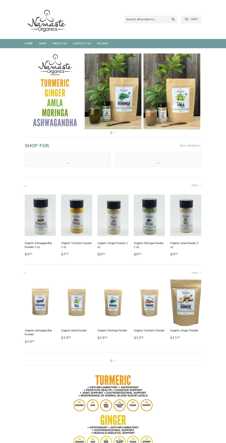 namasteorganicsusa.com — Shopify storefront screenshot