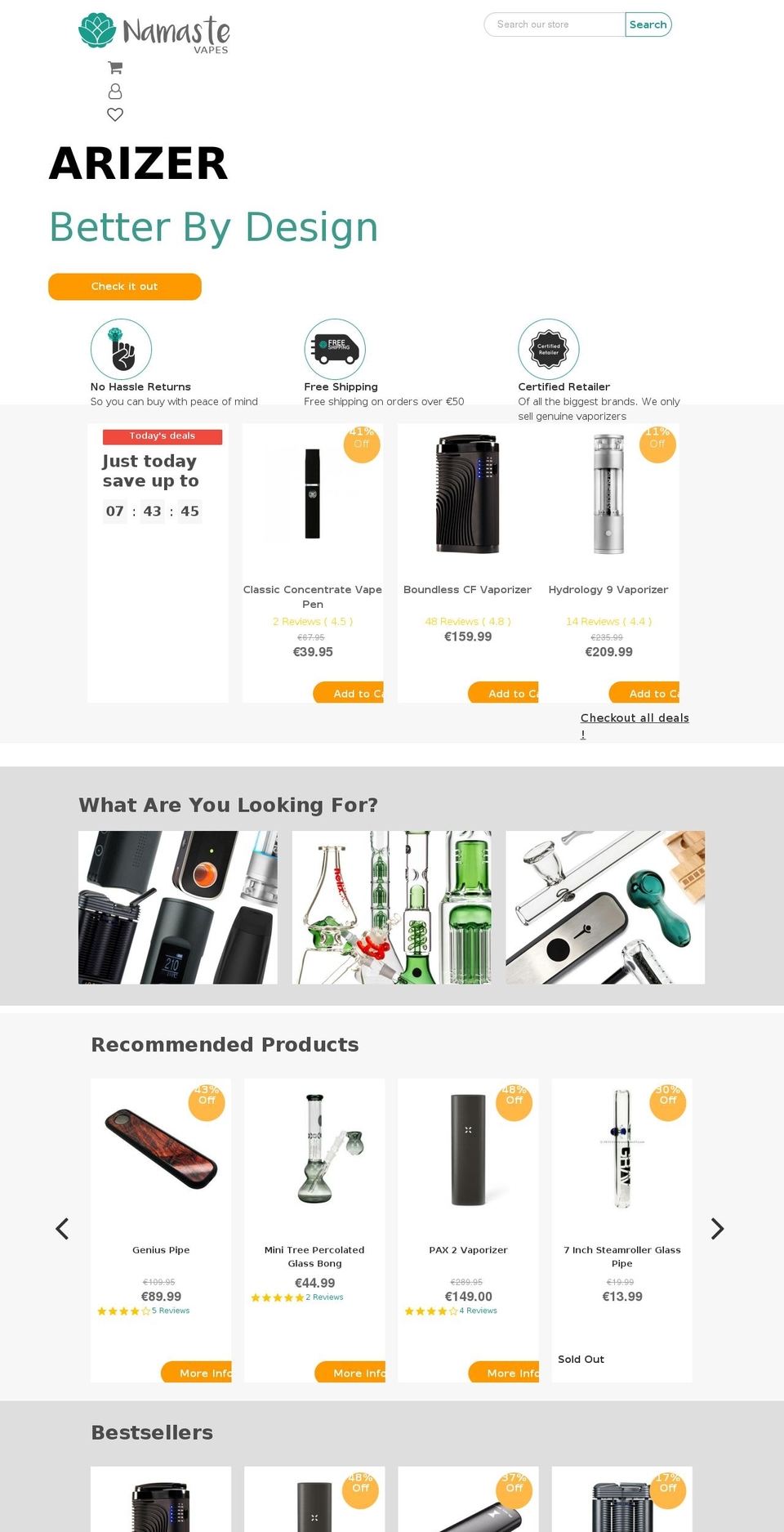 namastevapes.irish shopify website screenshot