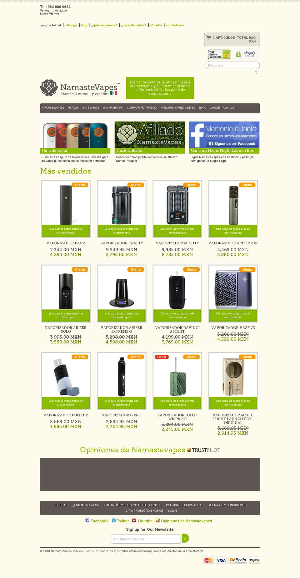 namastevapescolombia.com shopify website screenshot