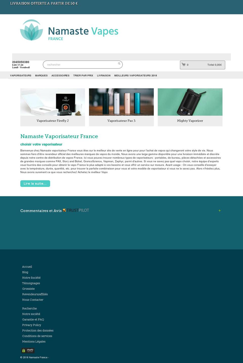 namastevapesfrance.com — Shopify storefront screenshot