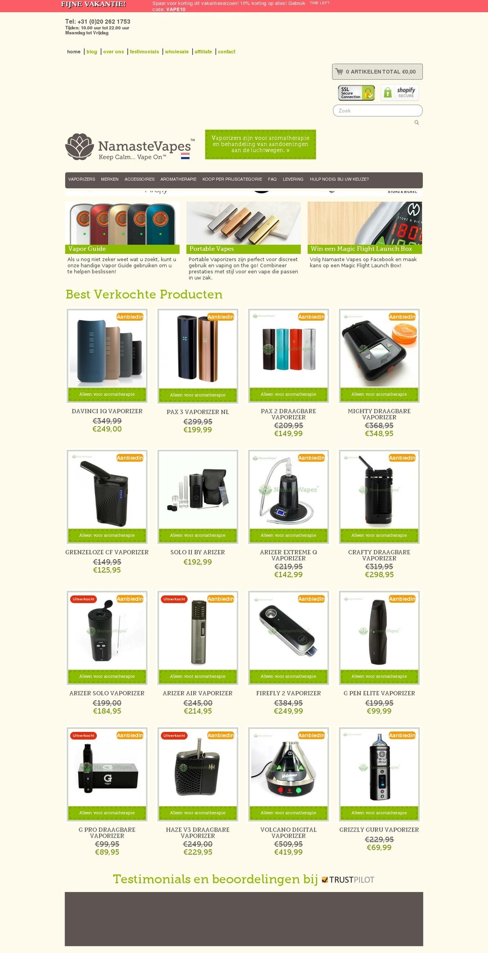 namastevapesnetherlands.com — Shopify storefront screenshot
