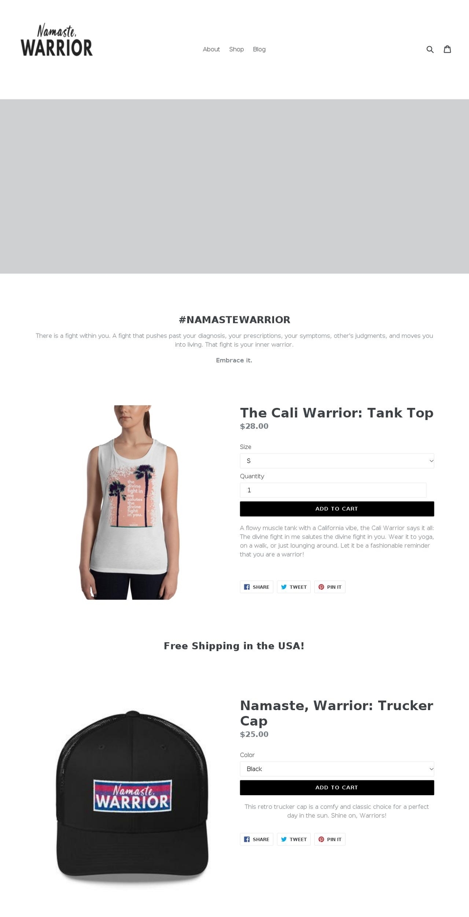 namastewarrior.com — Shopify storefront screenshot
