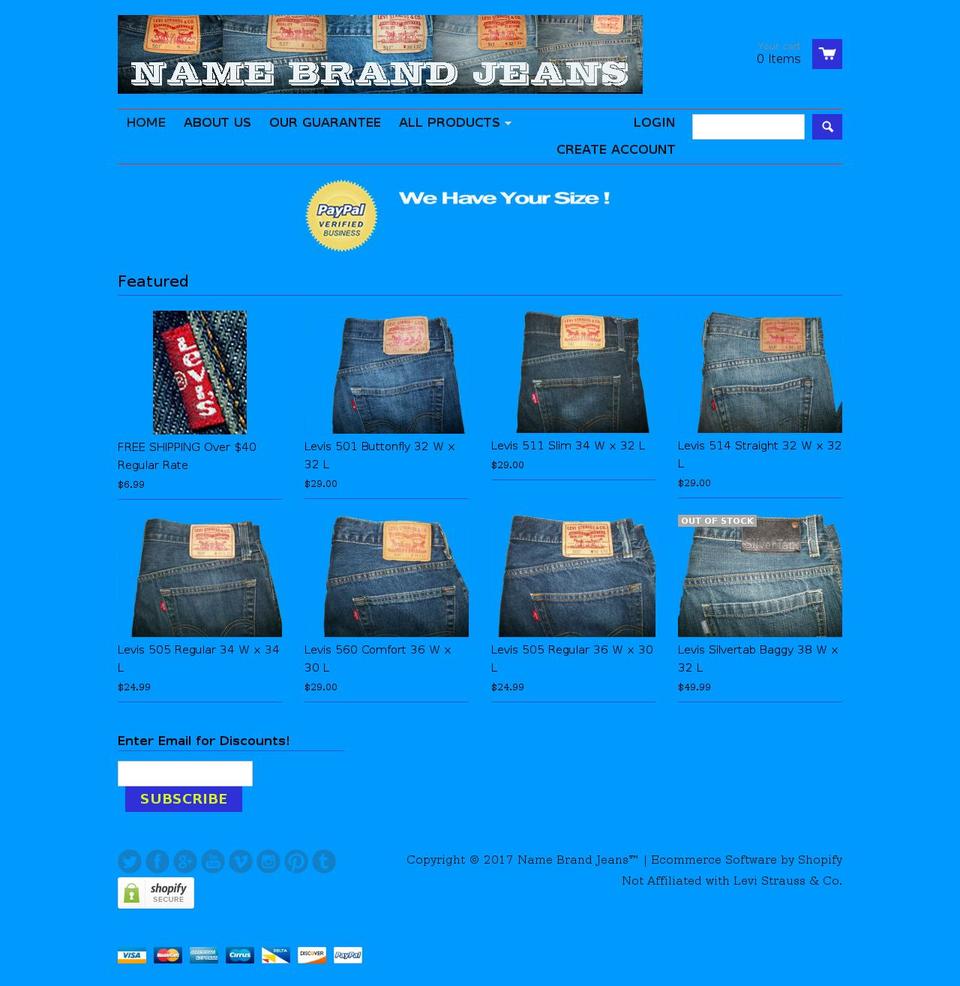 name-brand-jeans.com shopify website screenshot
