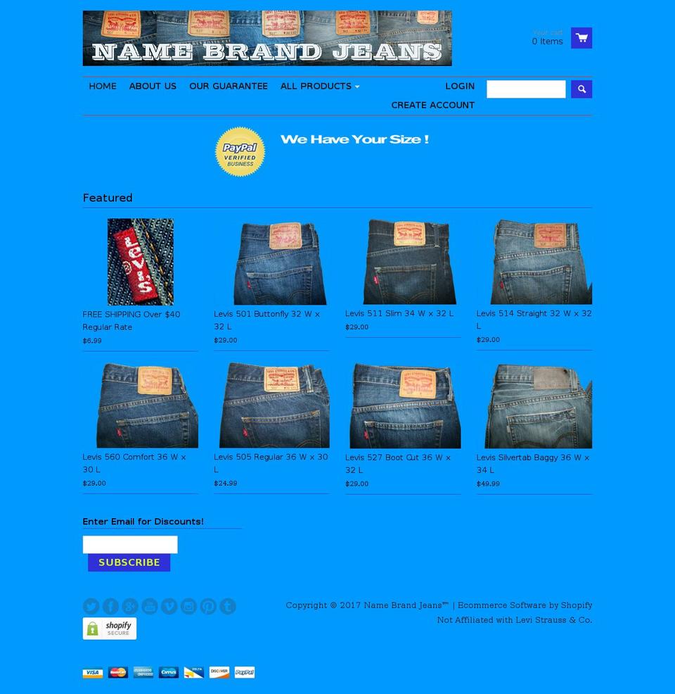namebrandjeanscheap.com shopify website screenshot