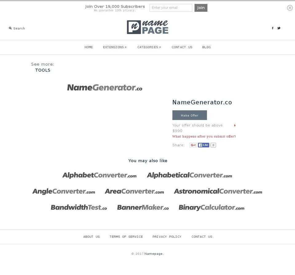 namegenerator.co shopify website screenshot