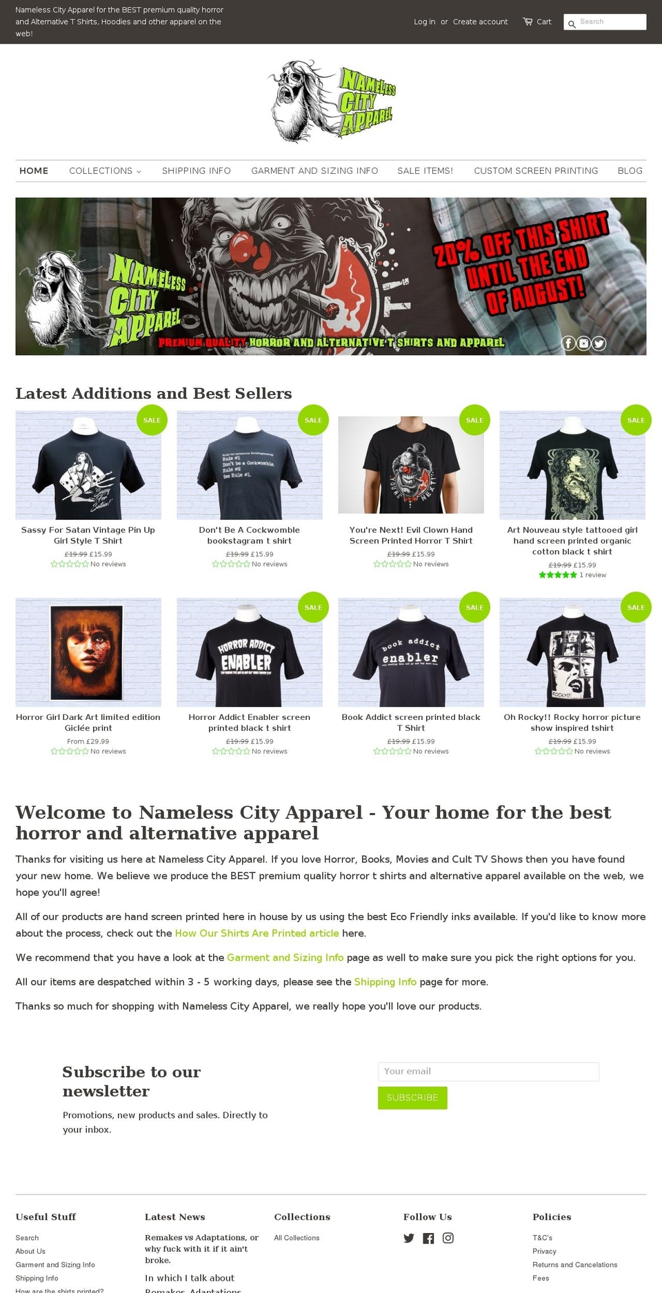 namelesscityapparel.com — Shopify storefront screenshot