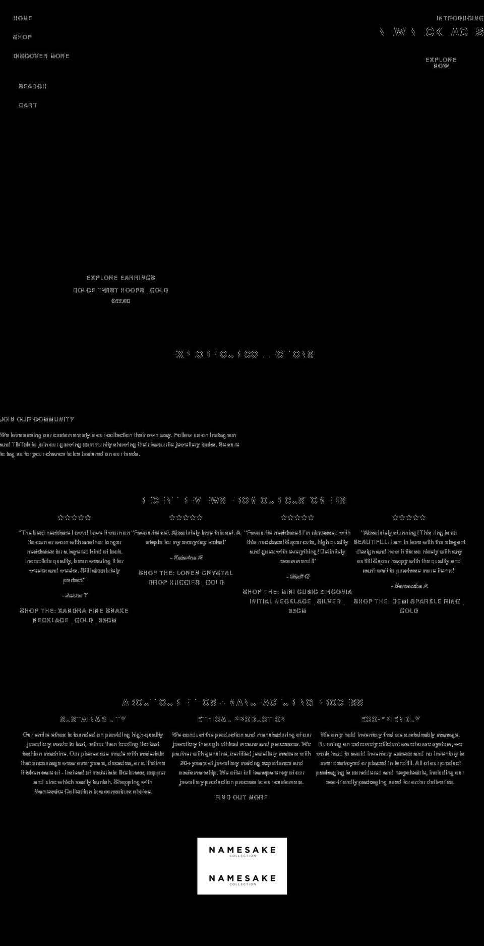 namesakecollection.com shopify website screenshot