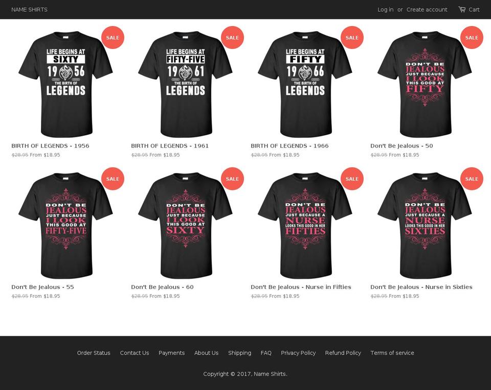 nameshirts.net shopify website screenshot