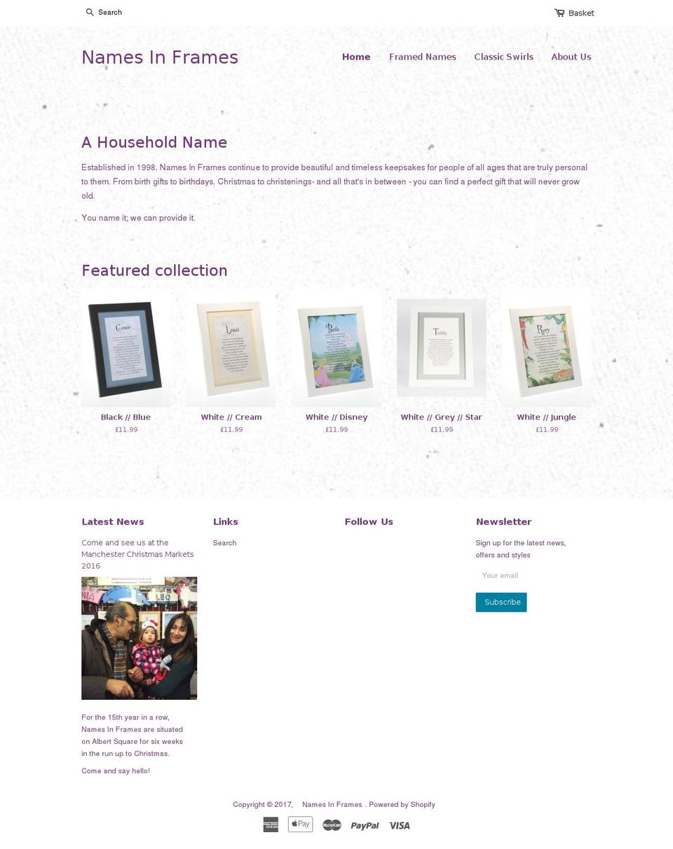 namesinframesuk.com shopify website screenshot
