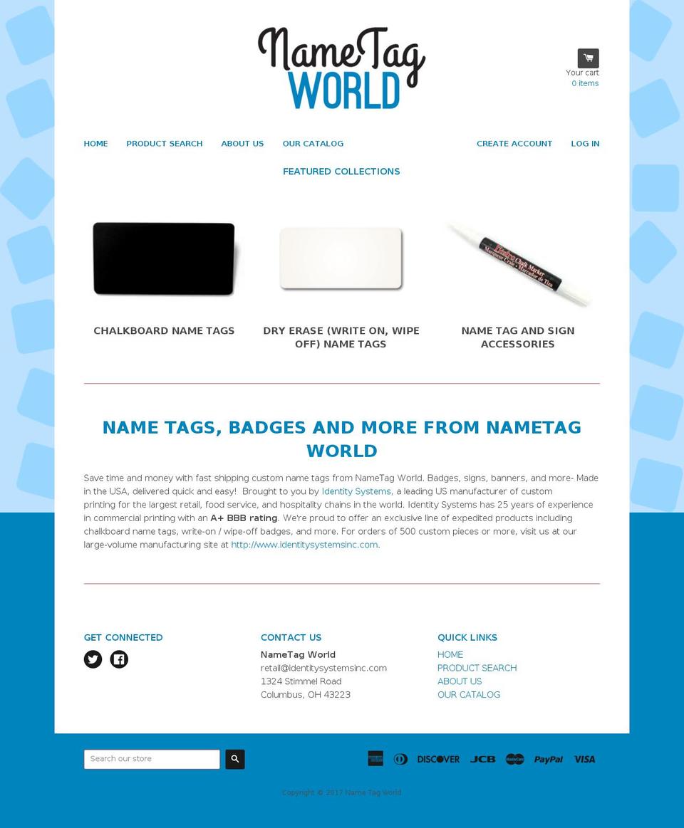 nametagworld.com shopify website screenshot