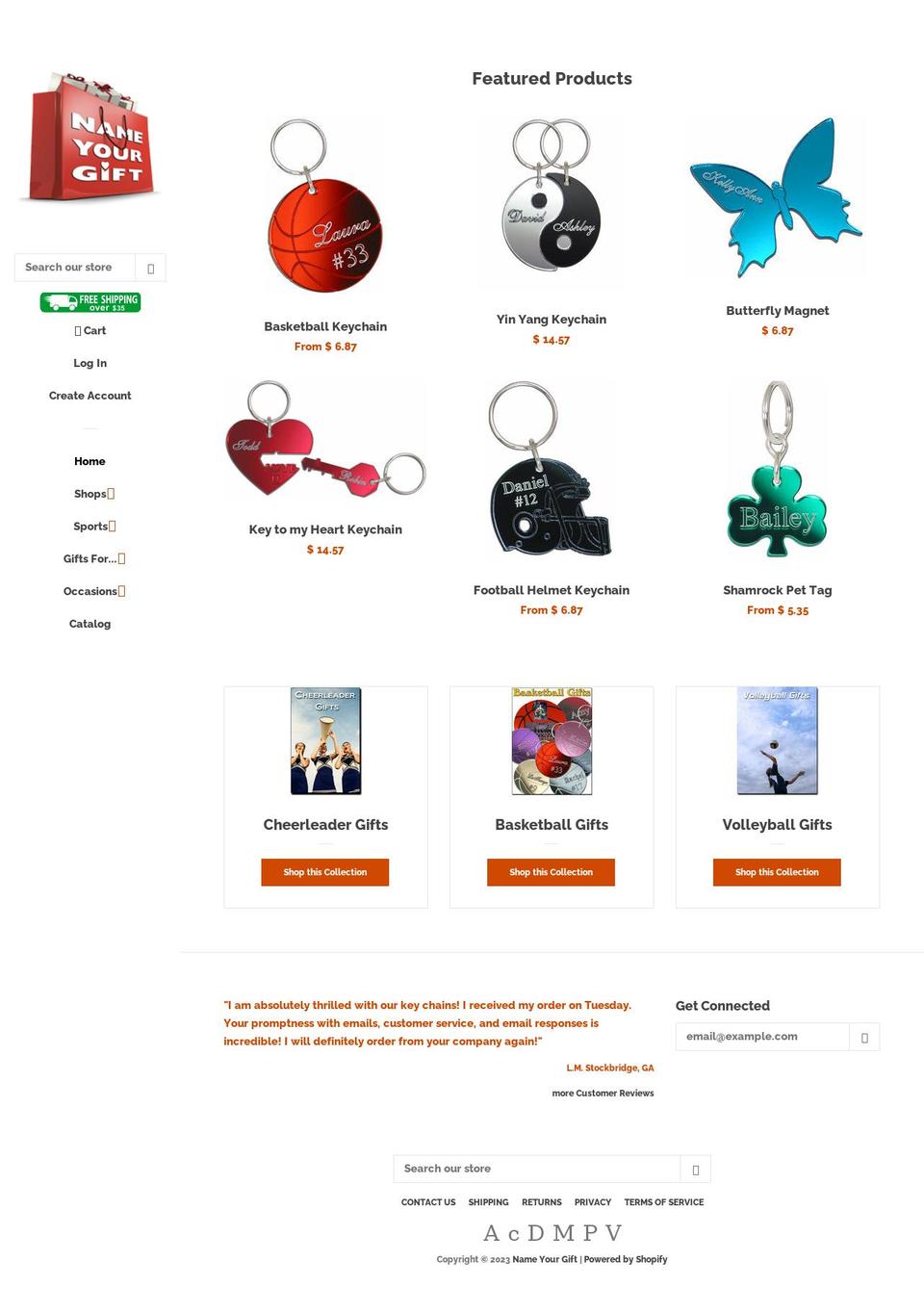nameyourgift.com shopify website screenshot