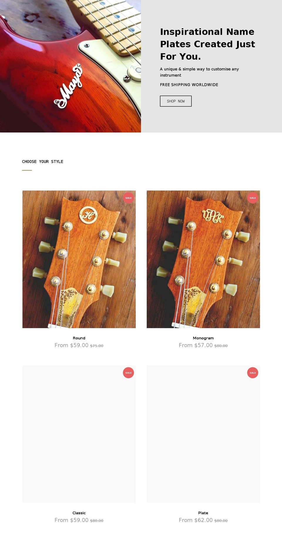 nameyourguitar.com — Shopify storefront screenshot