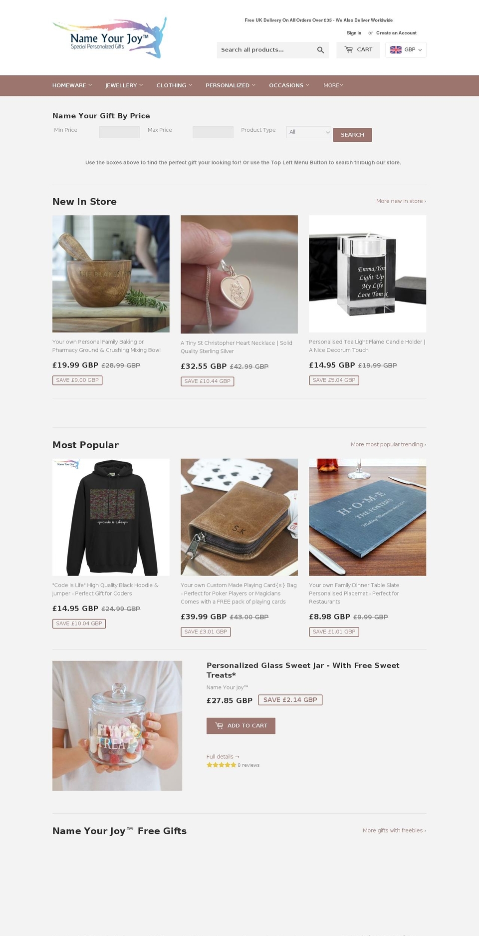nameyourjoy.com — Shopify storefront screenshot