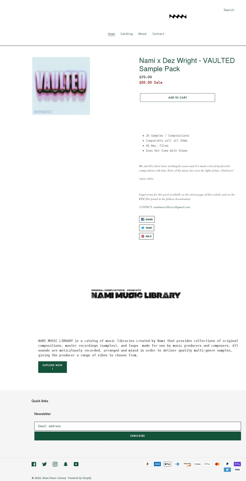 namimusiclibrary.com shopify website screenshot