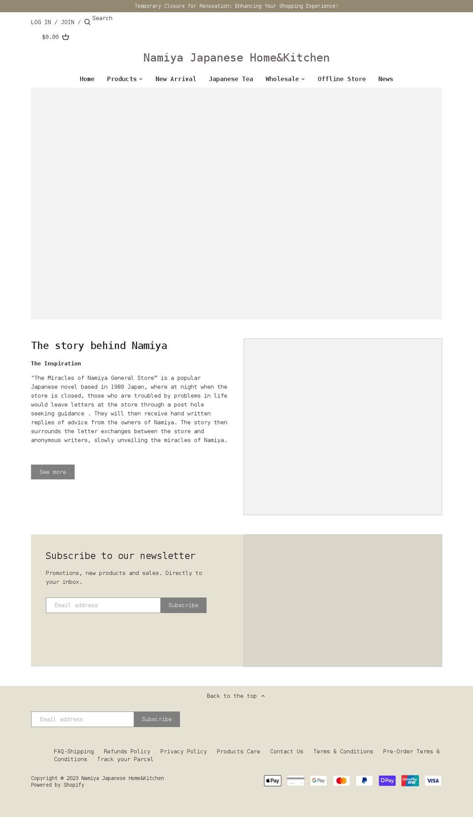 namiyajapan.com.au shopify website screenshot