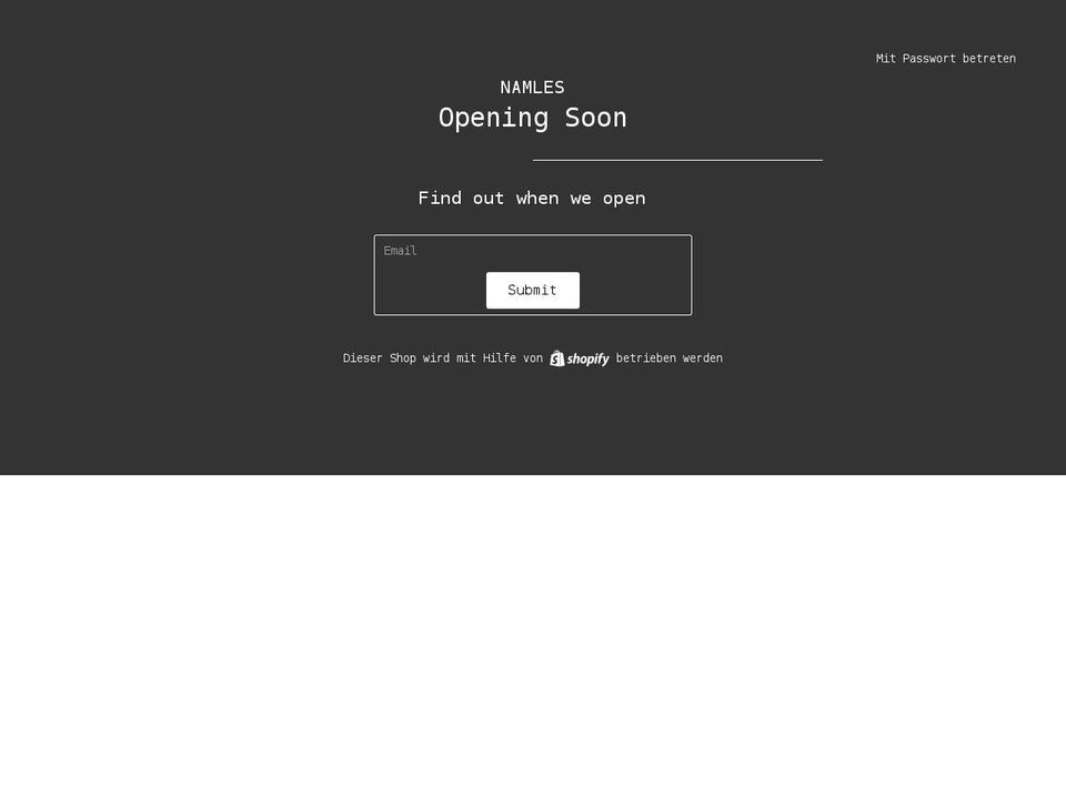 namles.myshopify.com shopify website screenshot