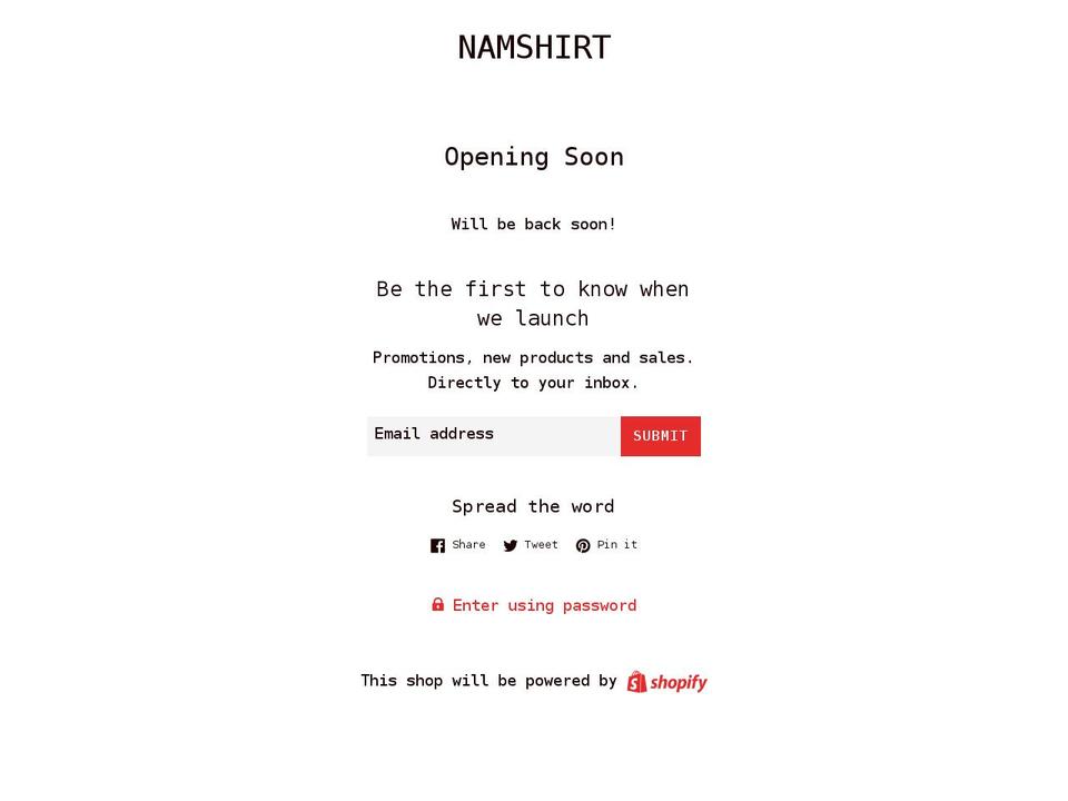 namshirt.com shopify website screenshot