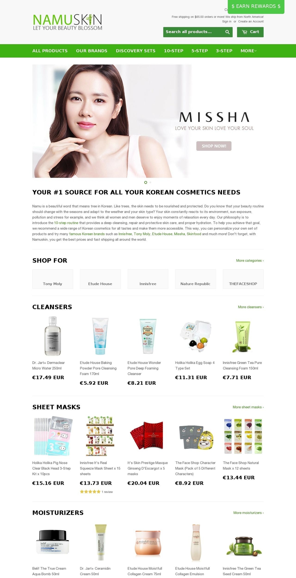 namuskin.com shopify website screenshot