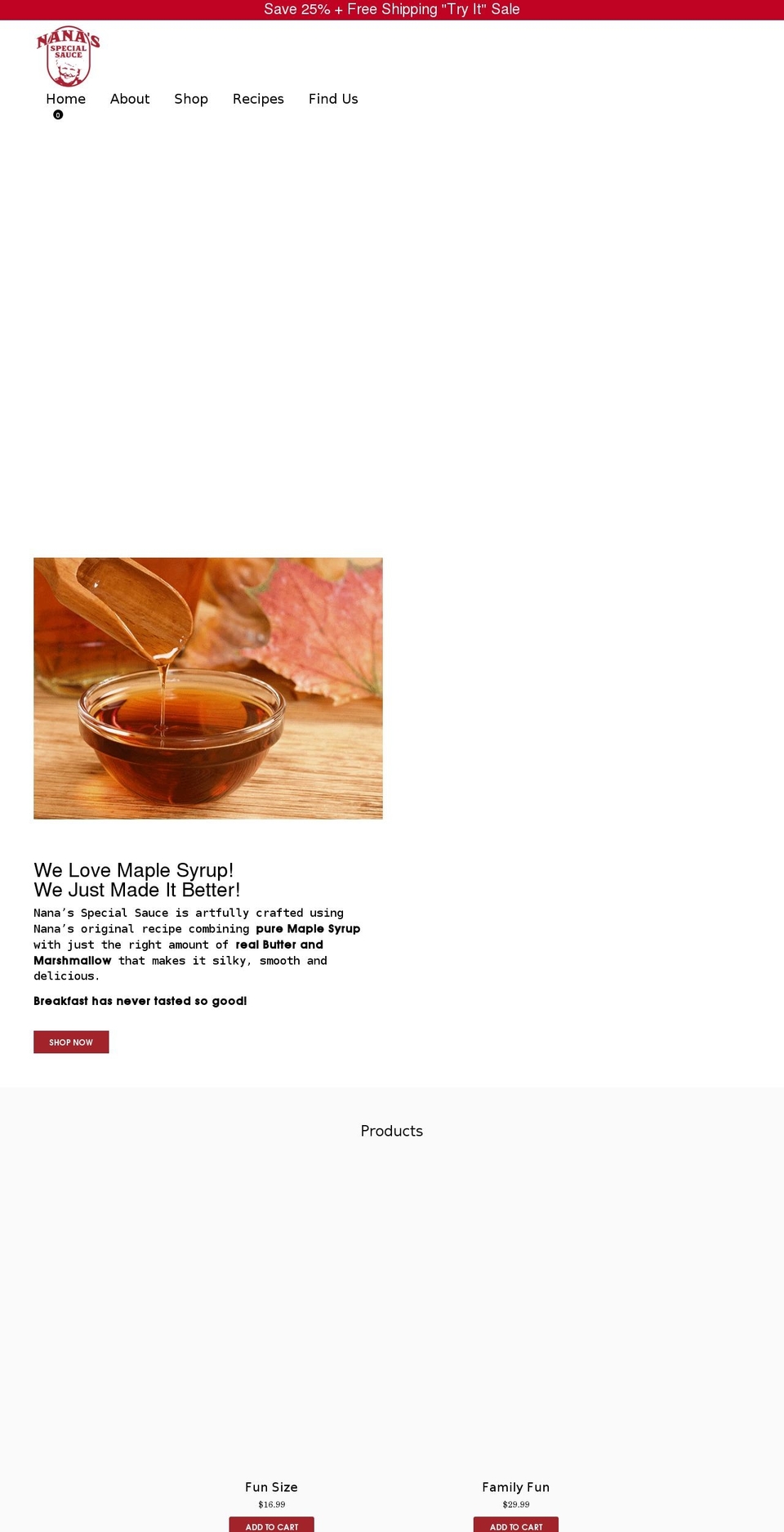 nanasspecialsauce.com shopify website screenshot