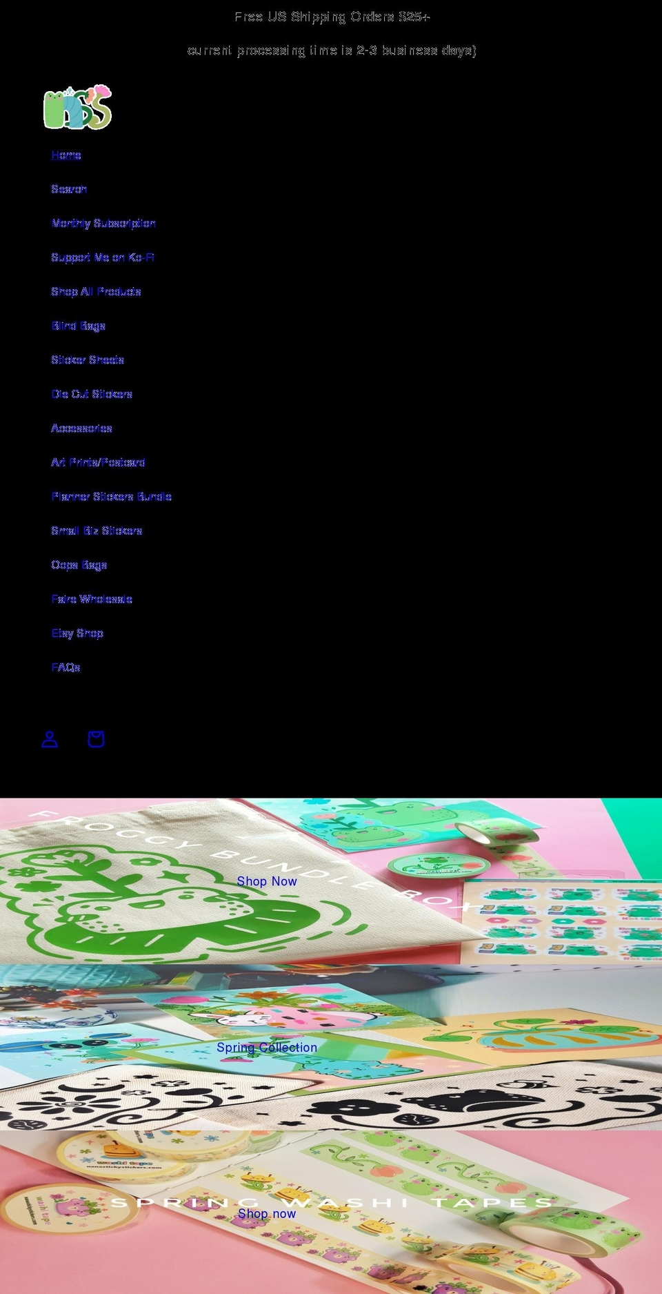 nanastickystickers.com shopify website screenshot