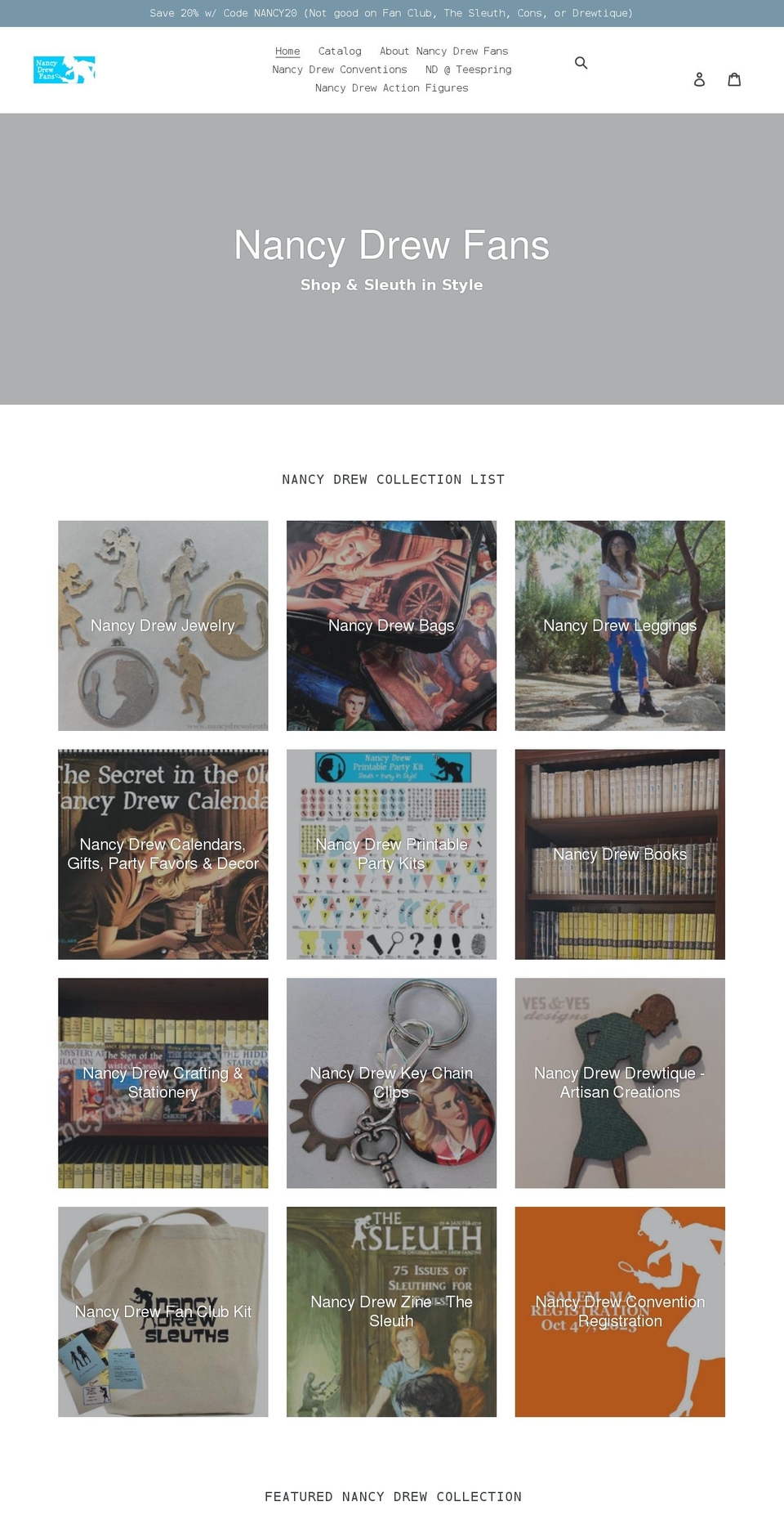 nancydrewfans.com shopify website screenshot
