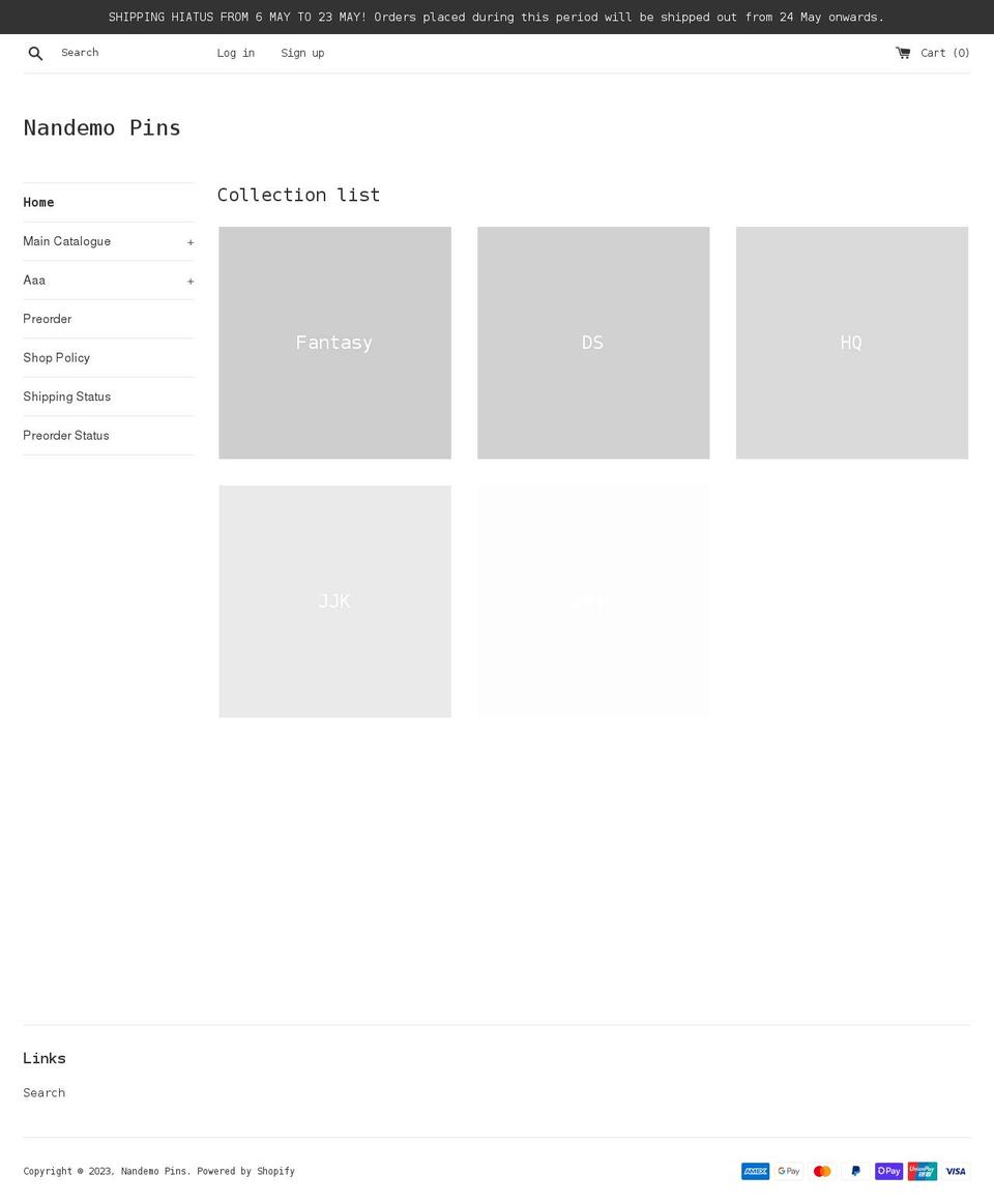 nandemopins.com shopify website screenshot